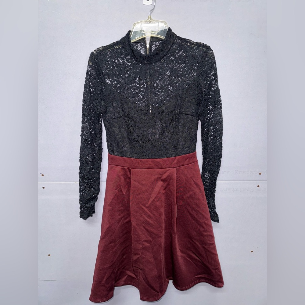 Black Lace & Red Skirt Dress (SIZE 7/8)